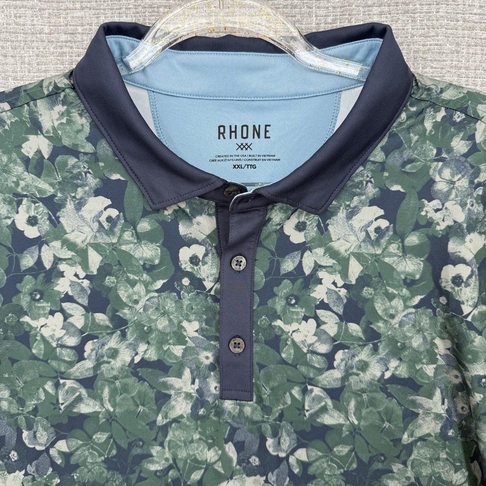 Rhone Polo Shirt Mens Sz XXL Green Floral Camo UPF Performance Golf Sport New